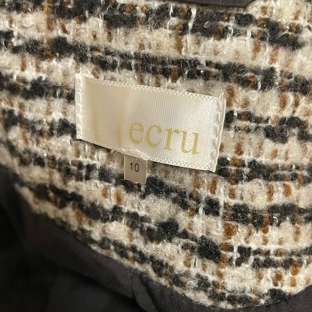 Ecru NWOT Tweed Blazer 10 | Black White Bouclé, Mother of Pearl Buttons, Pockets - Picture 8 of 12